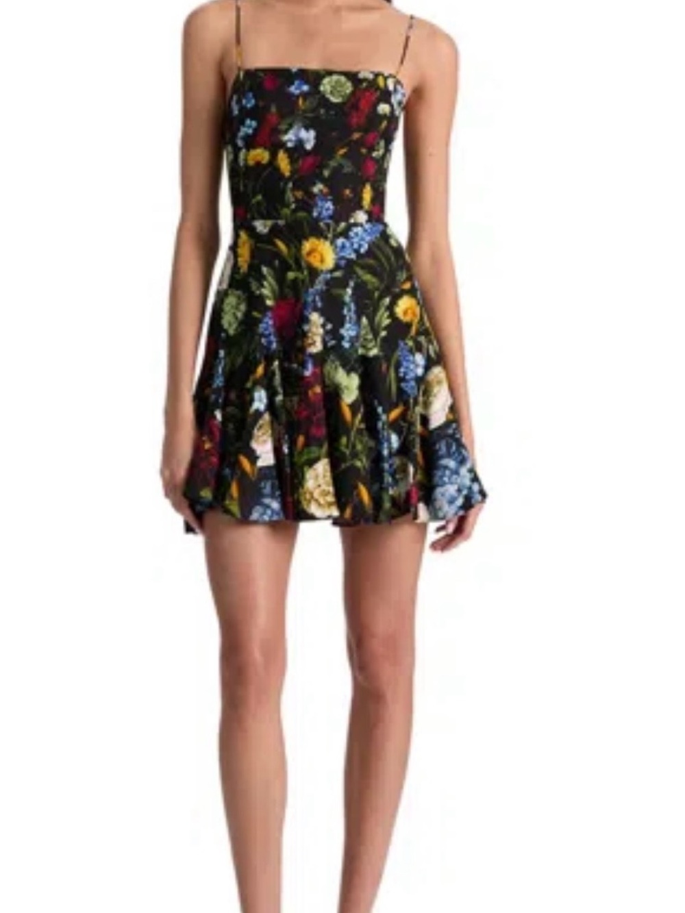 Alice and Olivia Slip Dress in Black with Multicolor Bloom Print NWT size 0